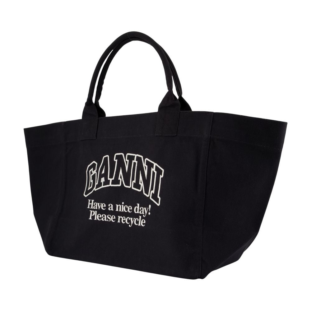 Ganni Xxl Logo Shopper Bag - Cotton - Black