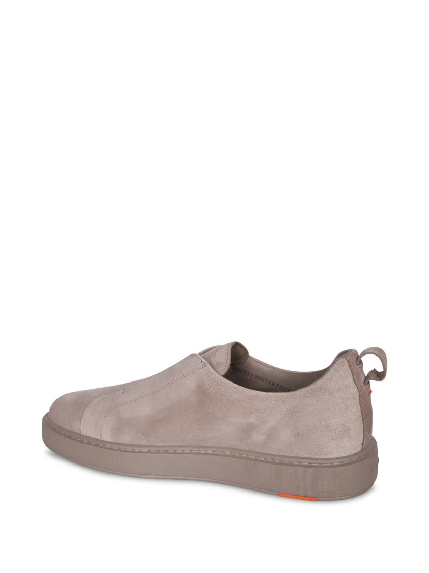 Santoni Suede Slip-On Sneakers With Discrete Logo And Contemporary Design