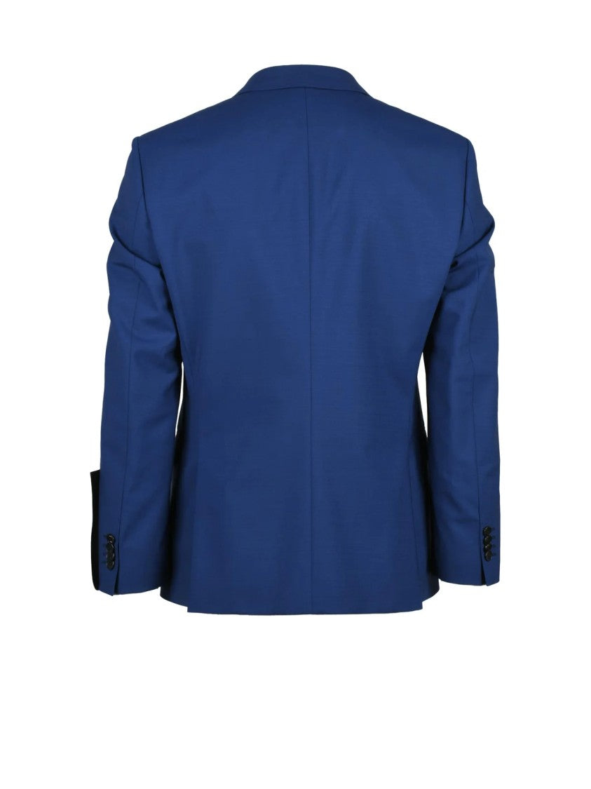 Boss Blue Fitted Button-Front Cotton-Blend Blazer