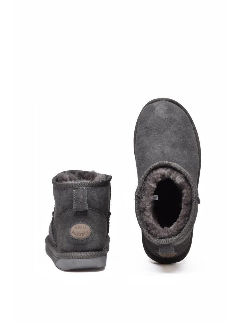 Emu Australia Grey Leather Fur Stinger Micro Ankle Boots