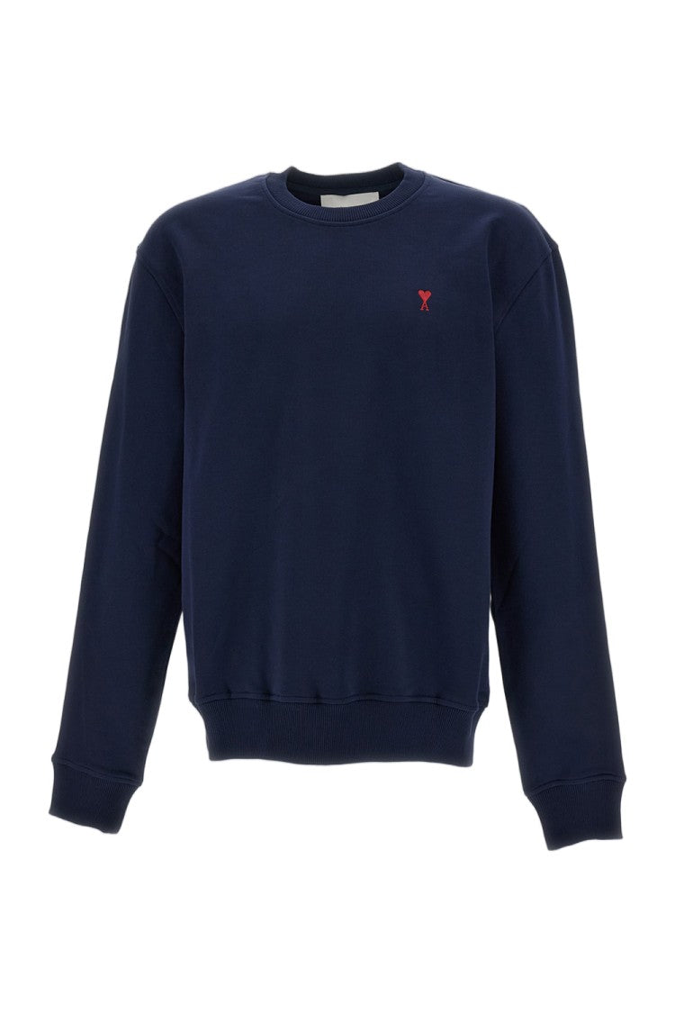 Ami Paris Crewneck Sweatshirt With Signature Red Ami De Coeur Embroidery