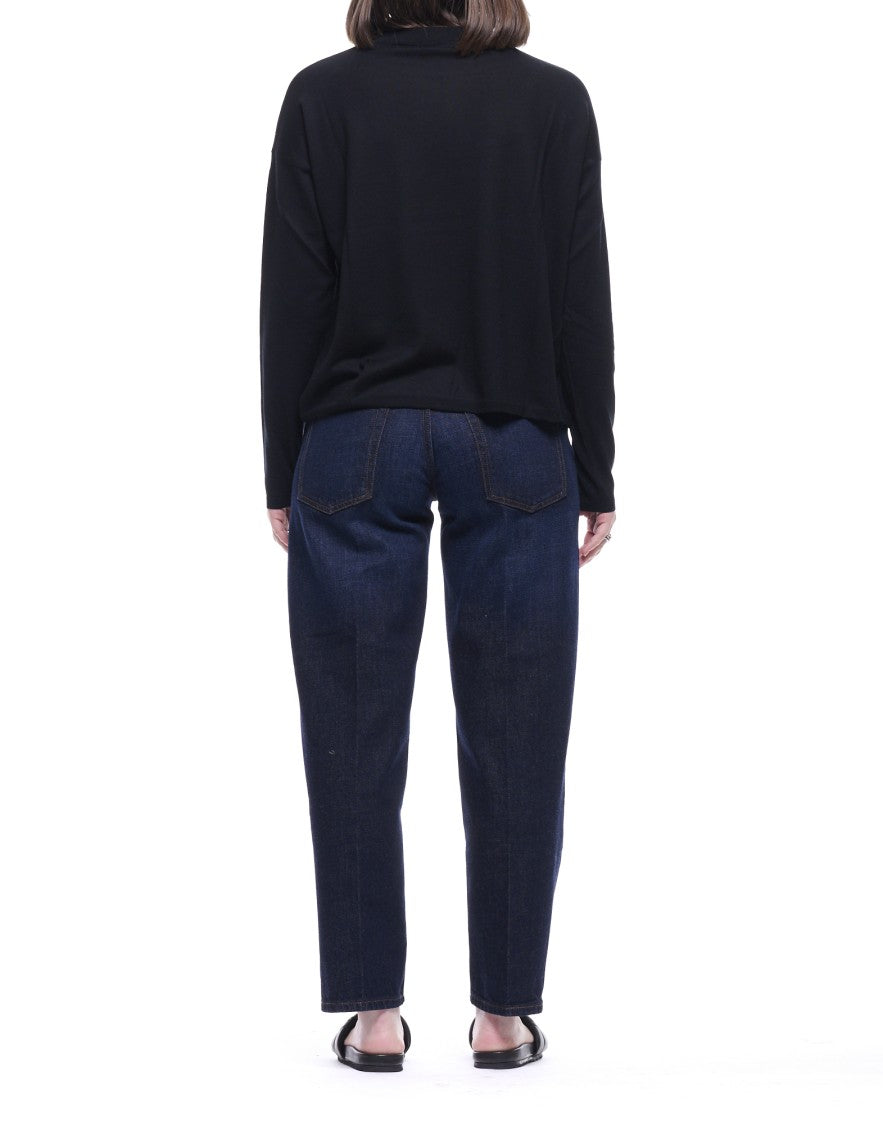 Aragona Black Round-Neck Cotton Knit Top