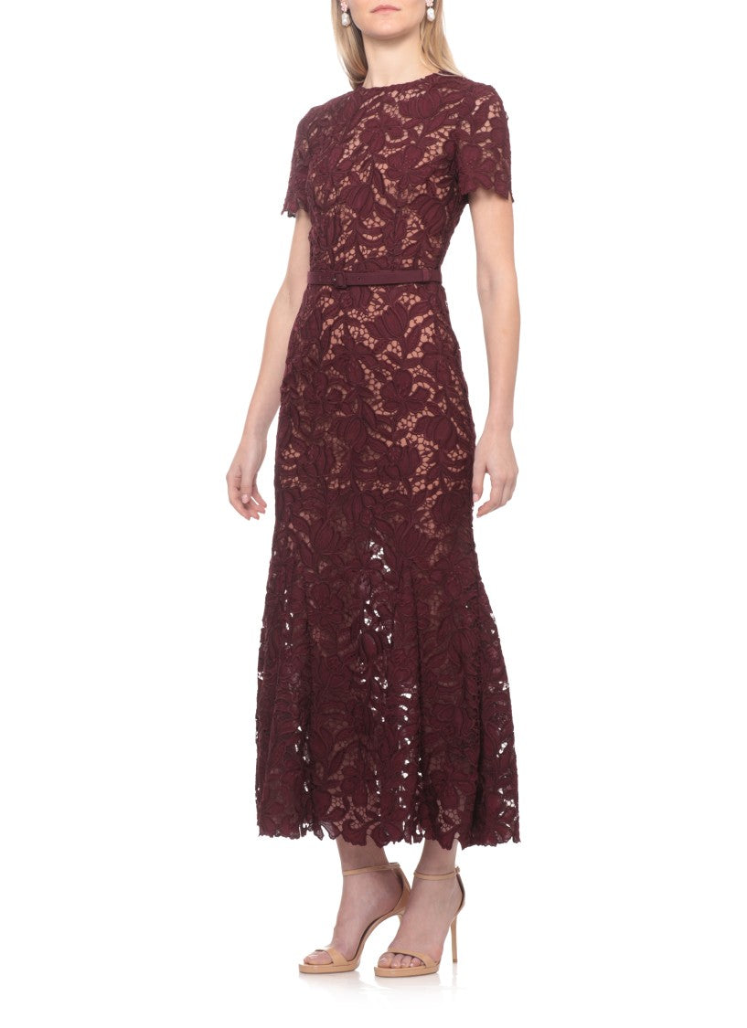 Self-Portrait Floral Lace Midi Dress With Matching Belt And Petticoat