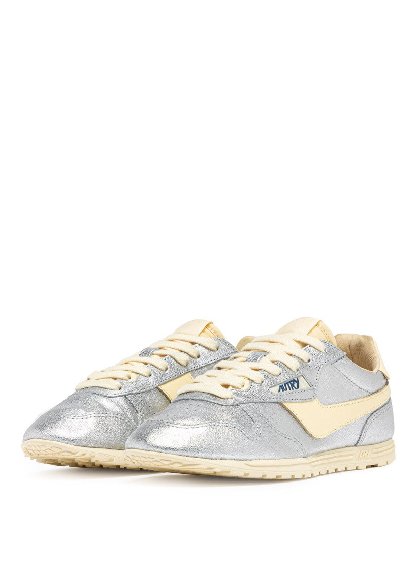 Autry Laminated Low-Top Sneakers With Contrasting Leather Accents