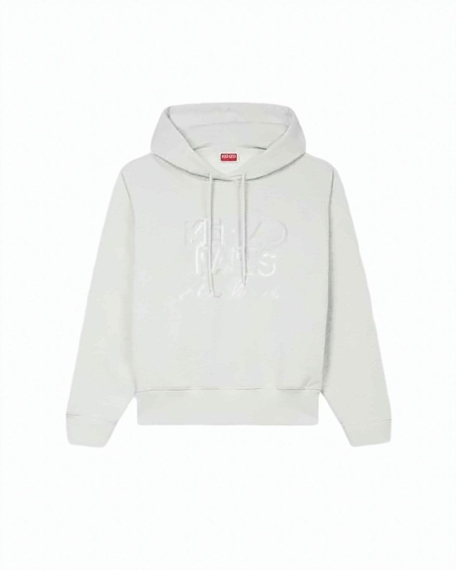Kenzo Cropped Light Grey Kenzo Hoodie With Embossed Logo