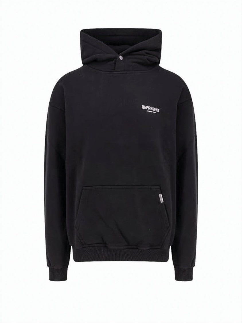 Represent Solid Black Hoodie With Front Kangaroo Pocket