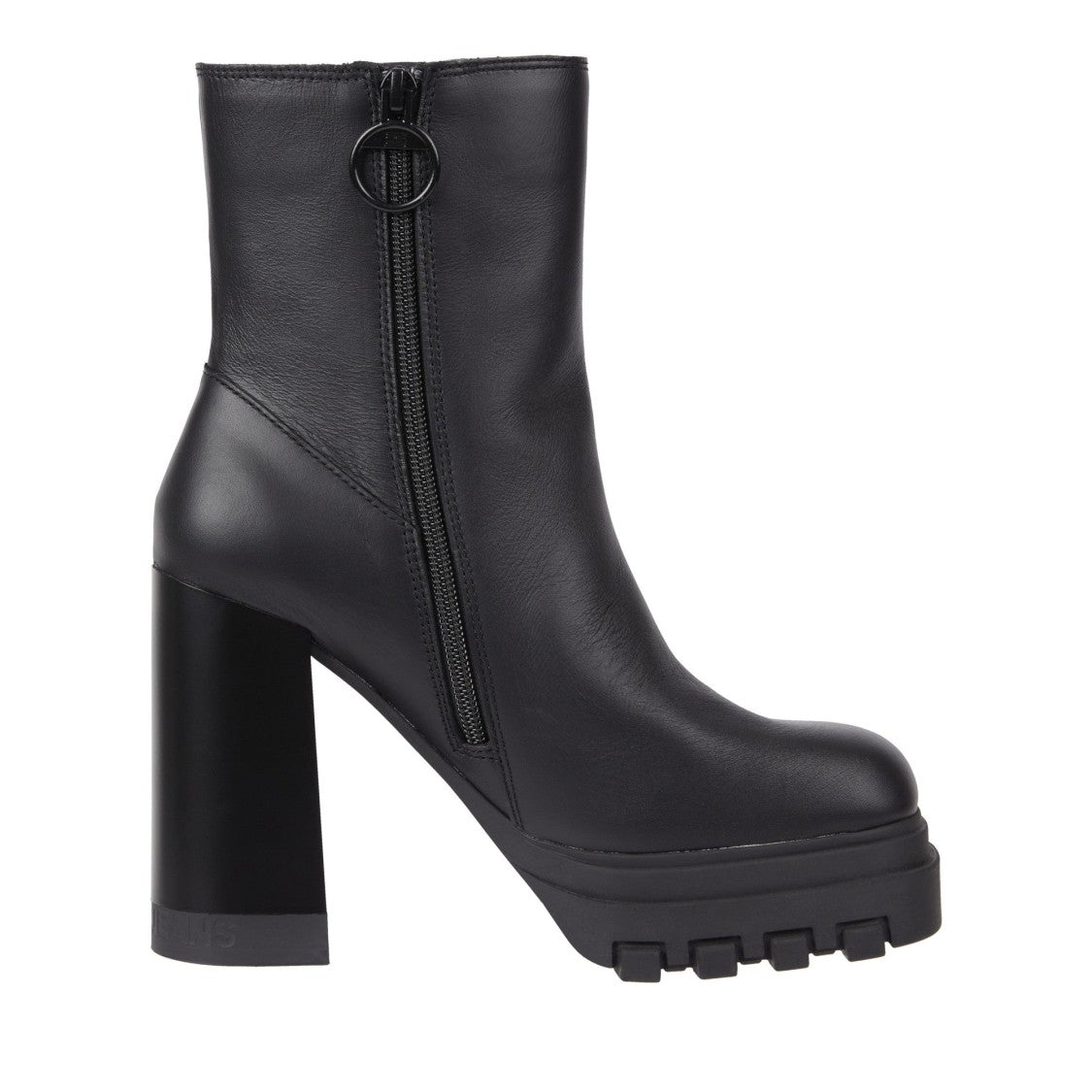 Tommy Jeans Black High Block Heel Rugged Sole Leather Boots
