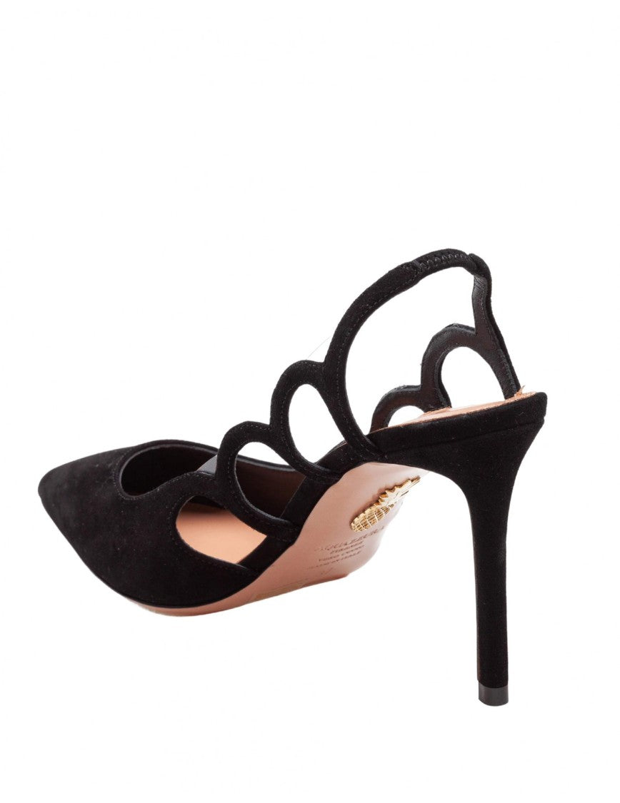 Aquazzura Suede Black Decollete' Bootie Pump 85