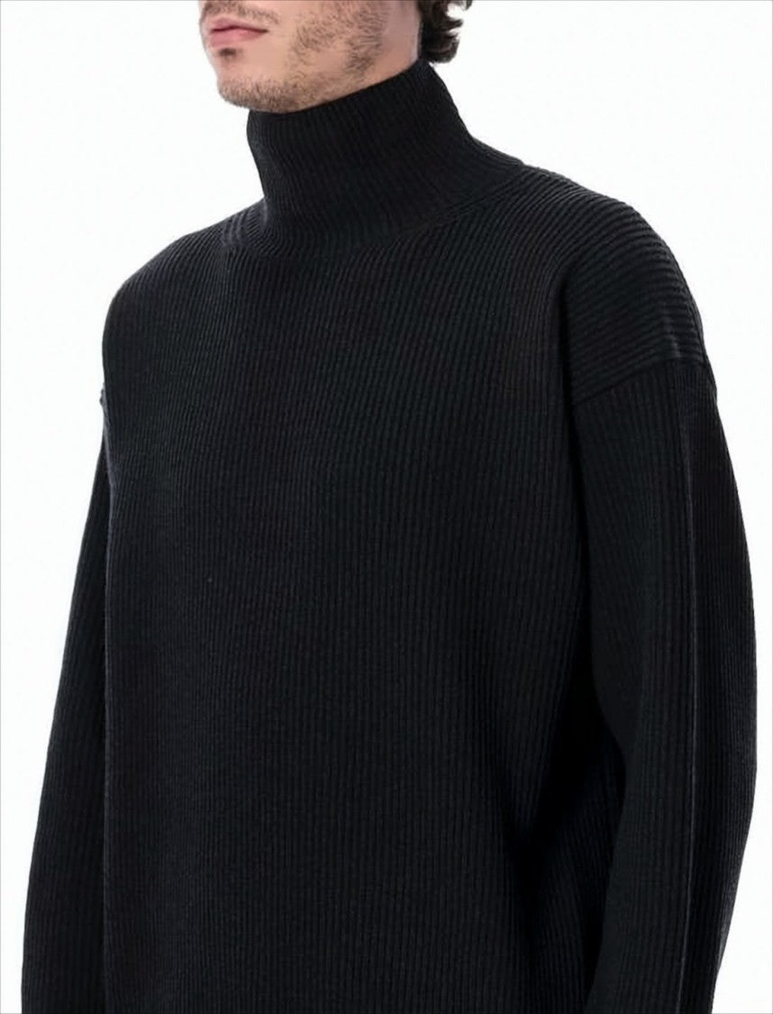 Auralee Ribbed Knit Turtleneck Sweater With High Collar