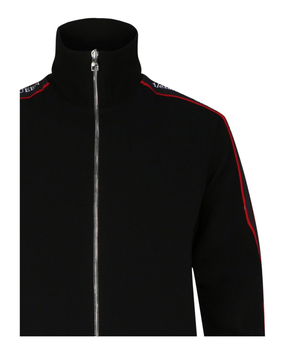 Alexander Mcqueen Turtleneck Track Jacket With Grosgrain Detail And Silver Accents
