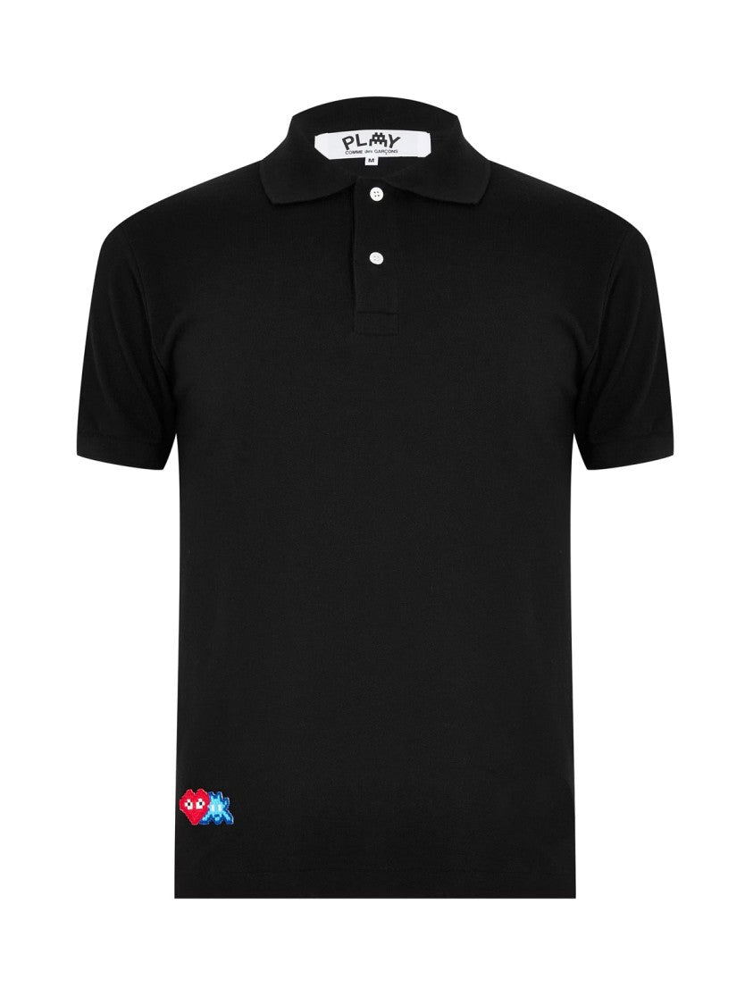Comme Des Garçons Black Heart Invader Logo Cotton Polo Shirt