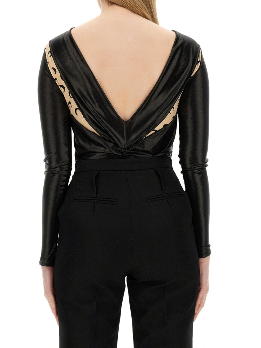 Marine Serre Draped Bodysuit With Glossy Black Fabric