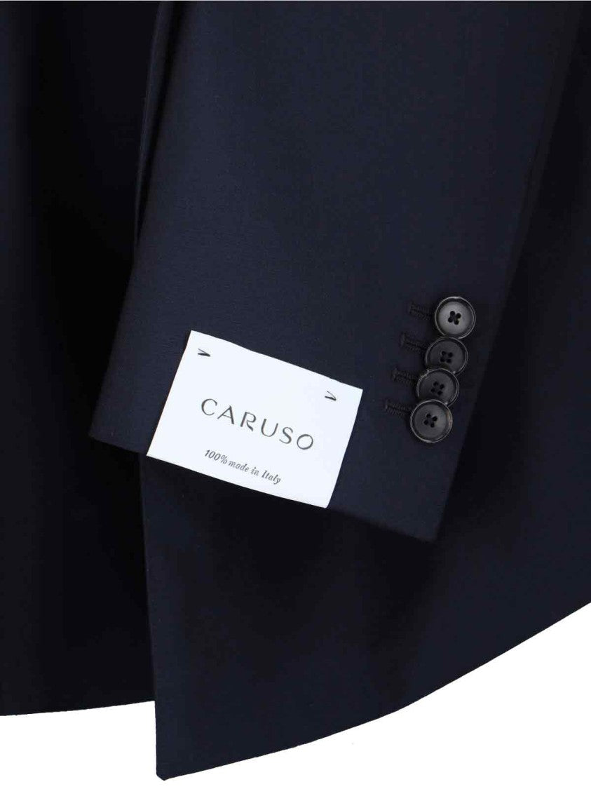 Caruso Double-Breasted Suit In A Dark Blue Wool