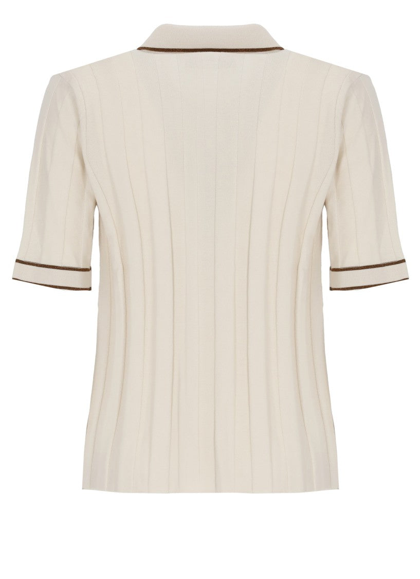 Kangra Beige Cotton Lurex-Trim Polo Shirt