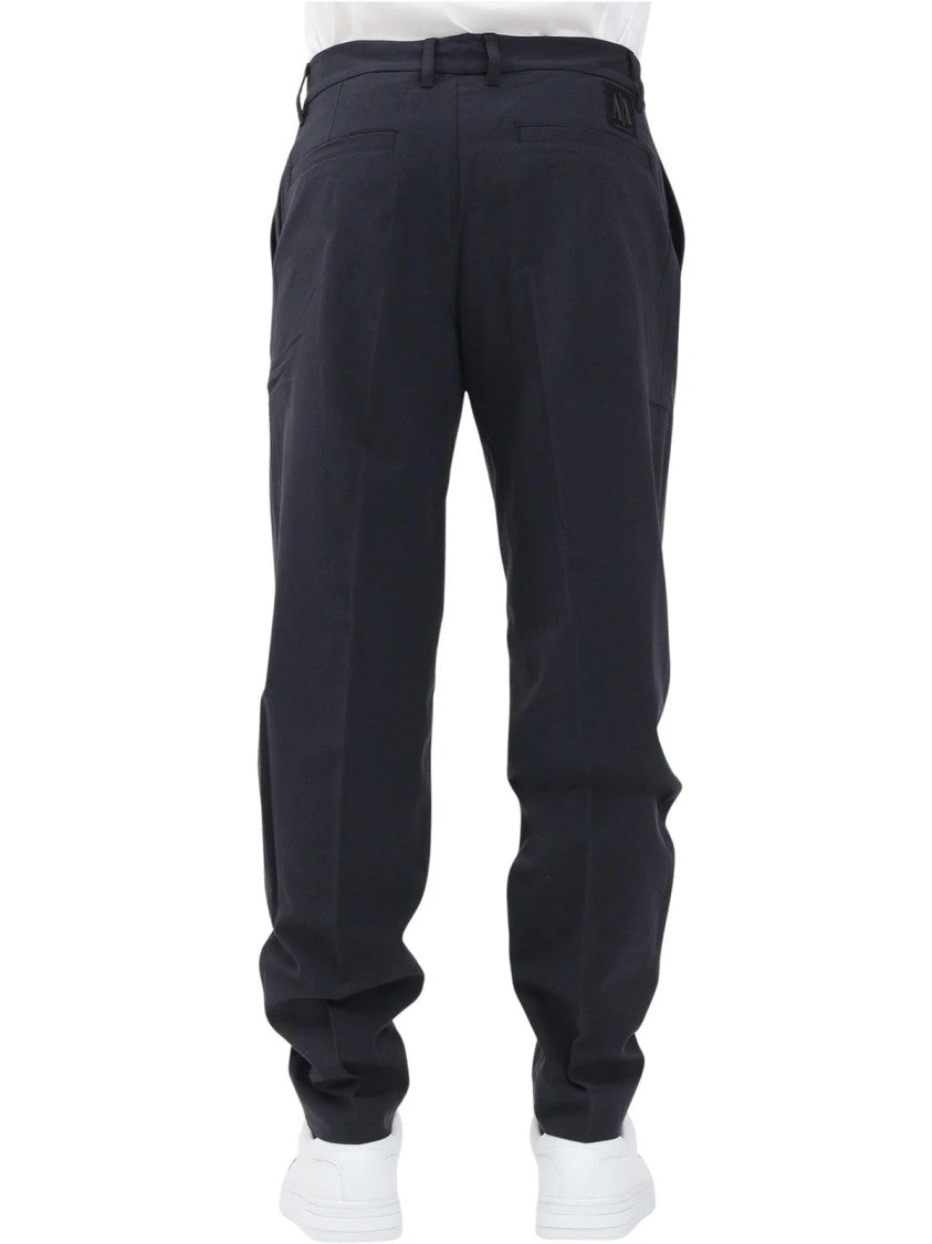 Armani Exchange Navy Blue Tailored Wool-Blend Trousers