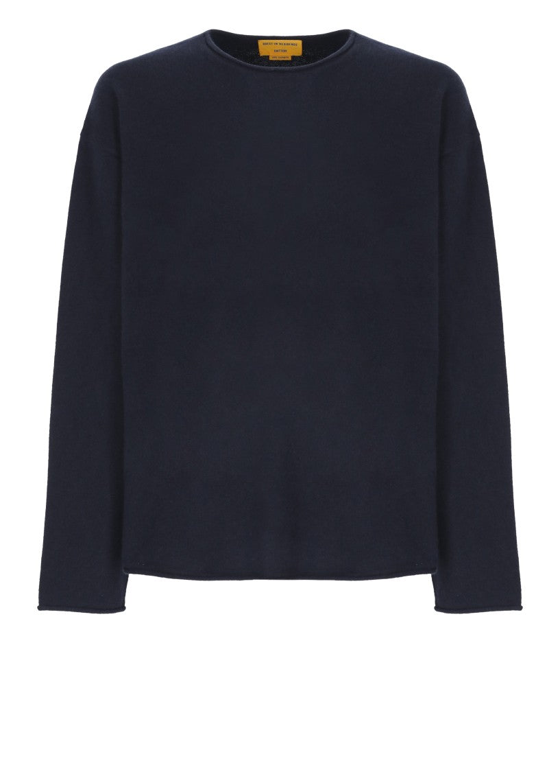 Guest In Residence Blue Minimalist Hemless Edges Cashmere Sweater