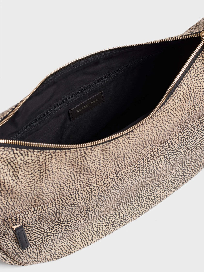 Borbonese Luna Middle Medium Textured Leather Shoulder Bag