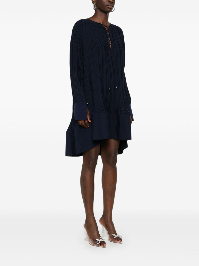 Lanvin Navy Blue Plissé Effect Dress