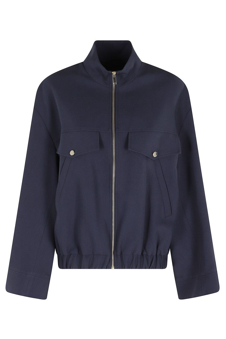 Semi Couture Blue Isabel High-Collar Wool-Blend Viscose Bomber Jacket