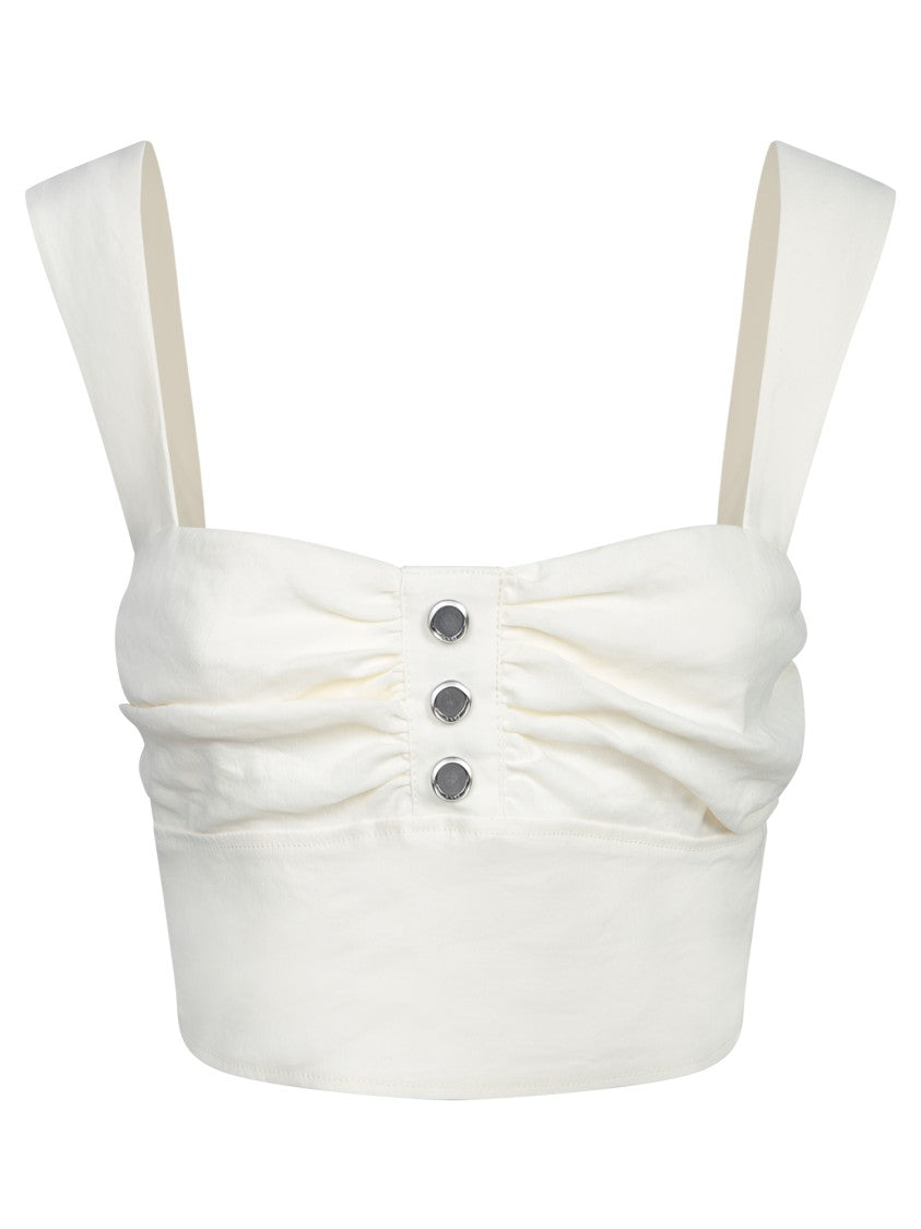 Pinko Cropped White Top With Gathered Front