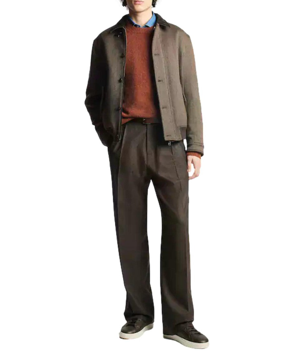 Fay Structured Brown Textured Casual Jacket