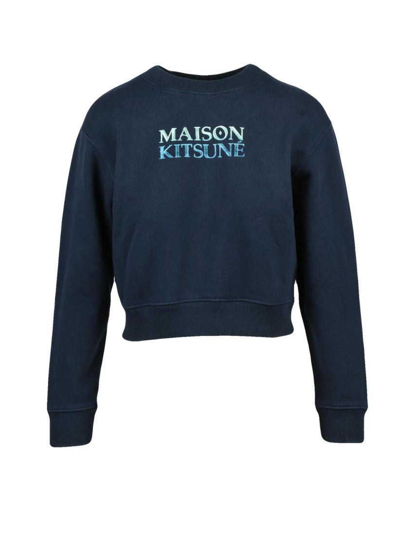 Maison Kitsuné Cropped Crewneck Sweatshirt With Bold Embroidered Design