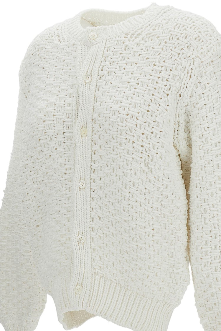 Comme Des Garçons White Cable-Knit Crew Neck Cropped Cardigan