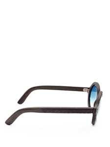Slave To Ancestors Round Black Leather Wheel Pitone Optical Frames With Gradient Blue Lenses
