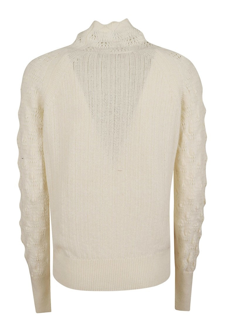 Ermanno Scervino Pointelle Knit Long Sleeve High Neck Sweater