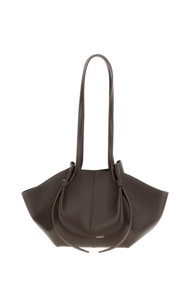 Yuzefi Brown Mochi Pebble Grain Leather Tote Bag