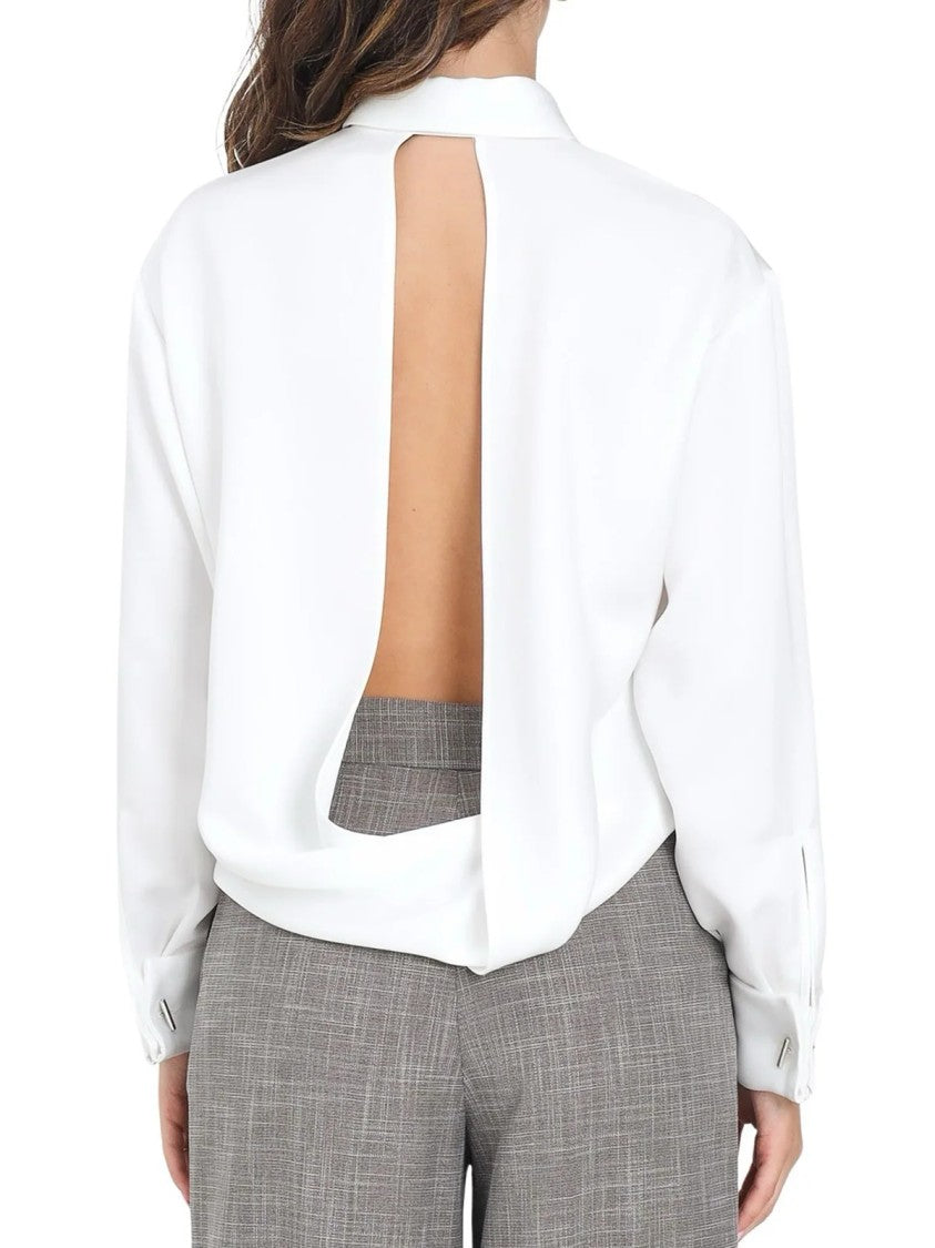 Simona Corsellini Refined White Shirt With Detachable Bow Tie And Satin Finish