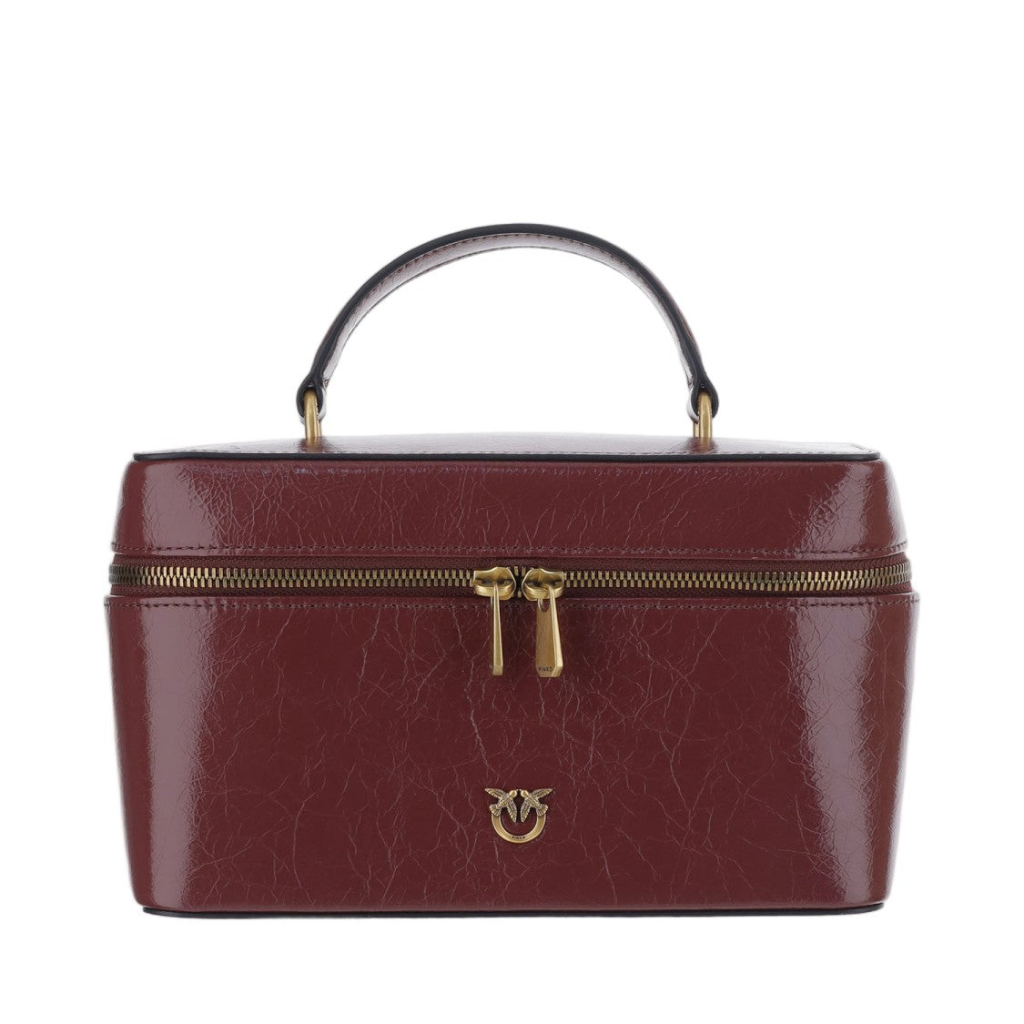Pinko Dark Red Love Birds Lambskin Vanity Bag