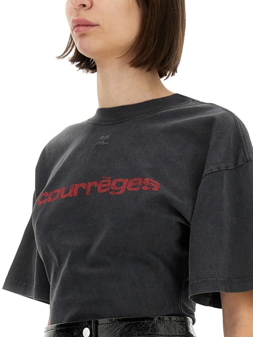Courrèges Fitted Black T-Shirt With Vintage Print Design