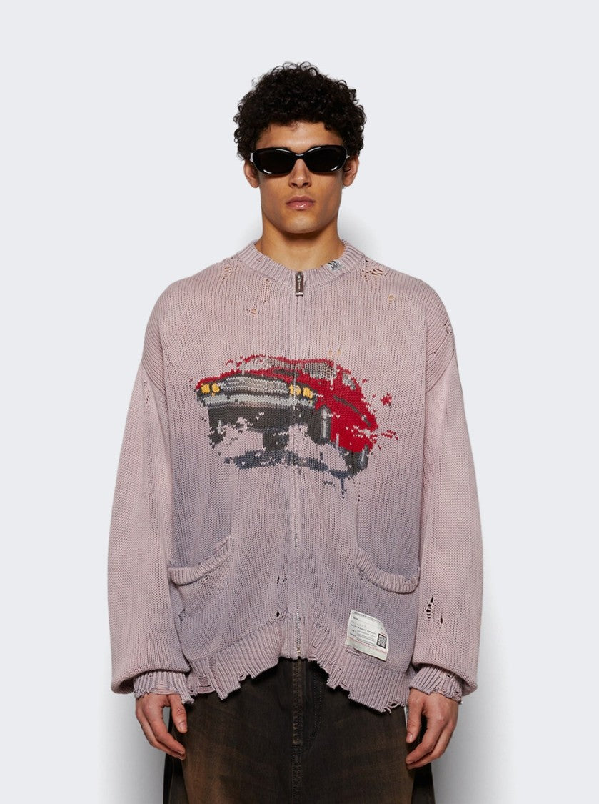 Maison Mihara Yasuhiro Car Jacquard Knit Cardigan Pink