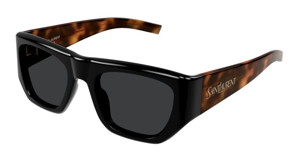 Saint Laurent Black Tortoiseshell Temples Oversized Square Sunglasses