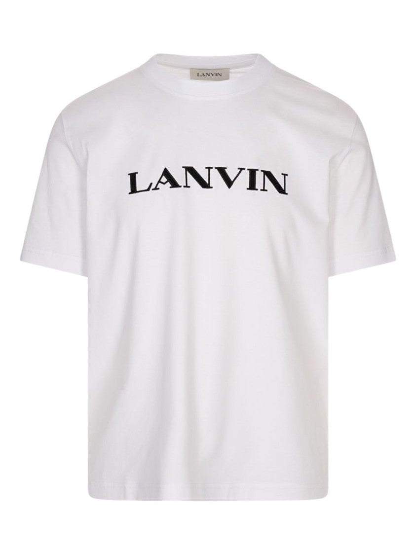 Lanvin White Cotton Embroidered Logo Crew Neck T-Shirt