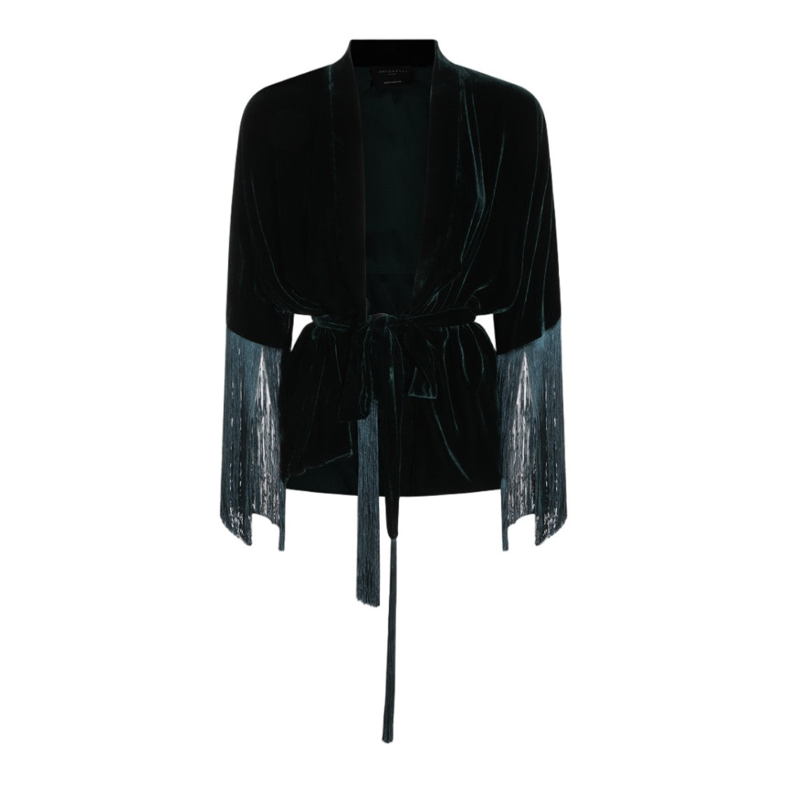 Antonelli Firenze Wrap-Style Velvet Fringe Sleeve Top