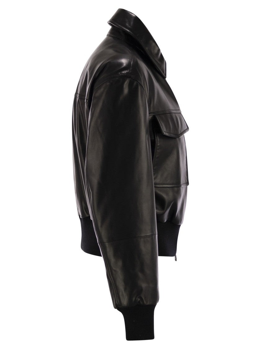 Brunello Cucinelli Leather Bomber Jacket With Jewellery