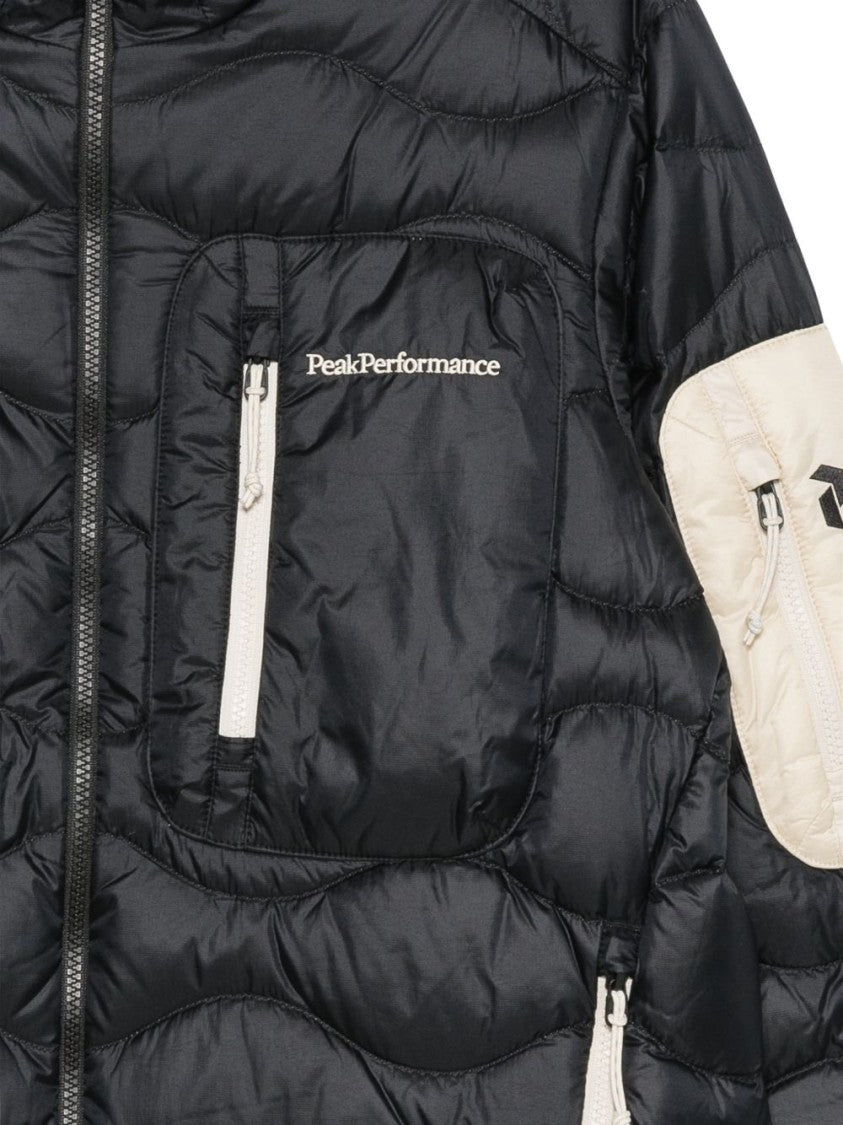 Peak Performance Quilted Off-White Accents Hooded Down Jacket