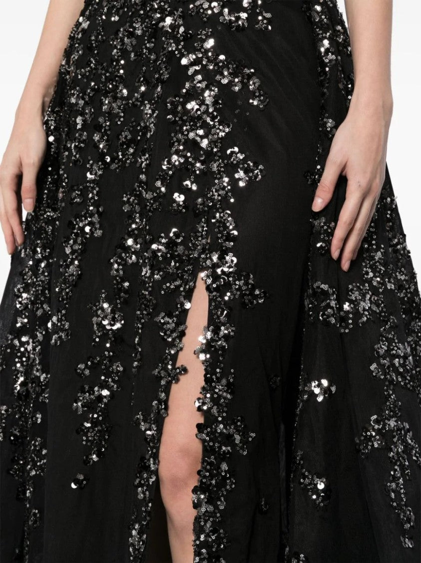 Saiid Kobeisy Tulle Beaded Dress With Envelope Skirt And Overskirt