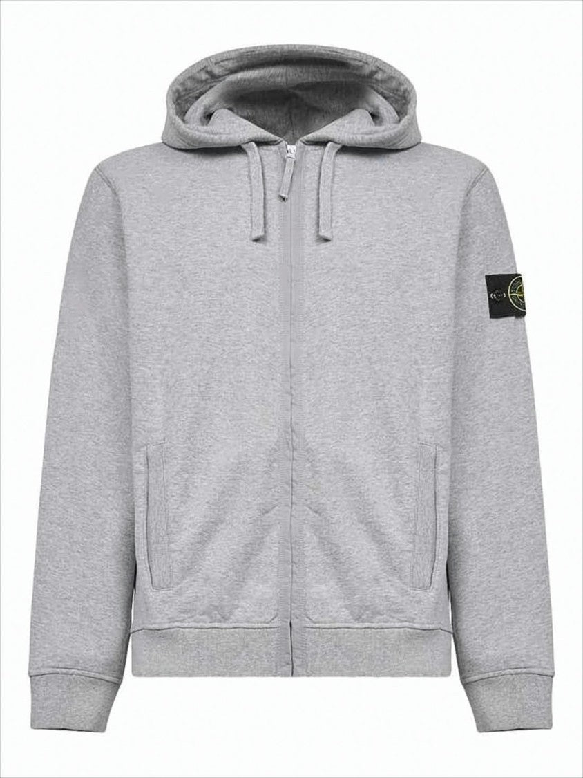 Stone Island Grey Zip-Up Hoodie With Logo Patch