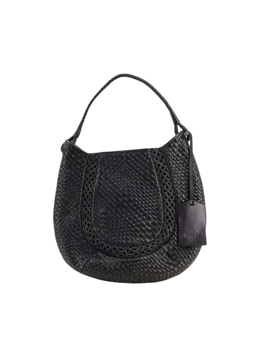Ibeliv Black Lamia Woven Leather Shoulder Bag
