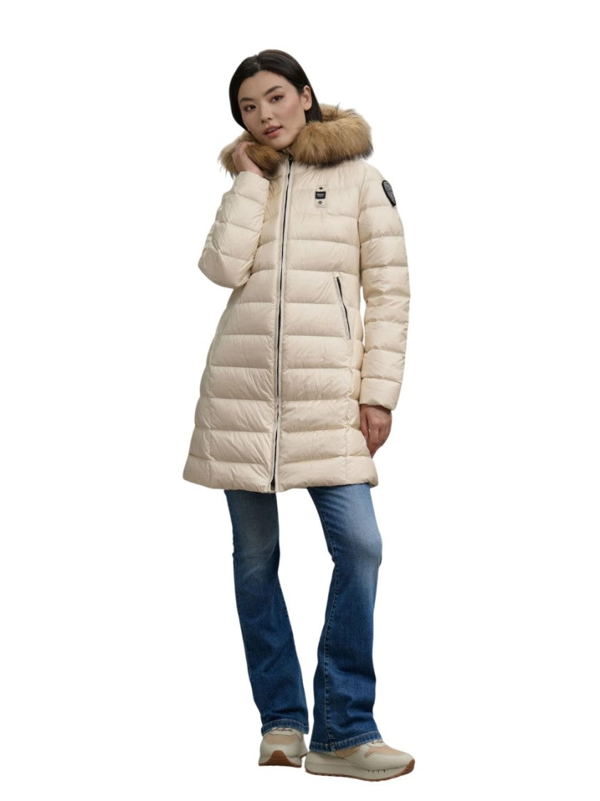 Blauer Quilted Long Raccoon Fur Down Jacket