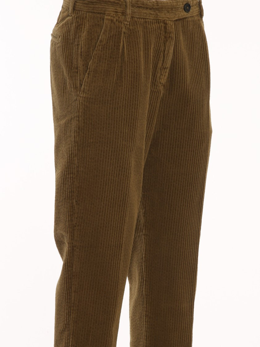 Massimo Alba Light Brown Corduroy Pants With Waist Strap