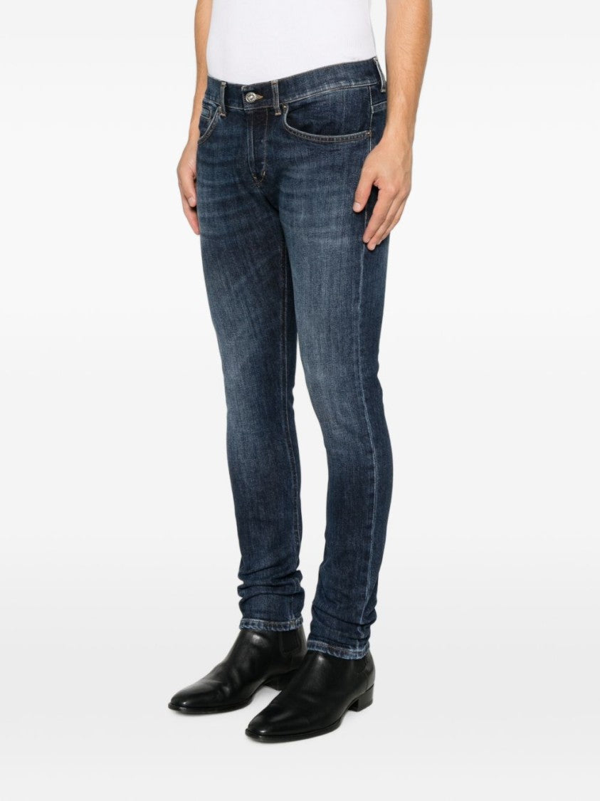 Dondup Dark Blue Faded Whiskered Slim Jeans