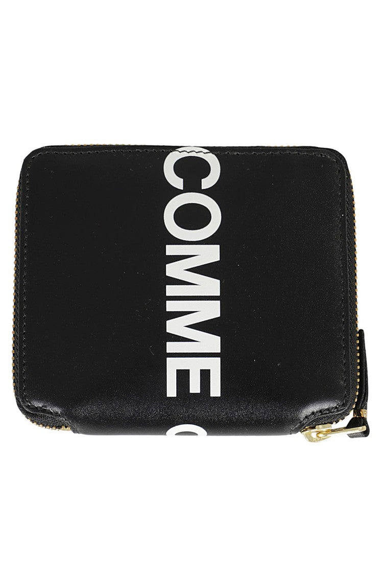 Comme Des Garçons Square Black Cowhide Wallet With Prominent Logo