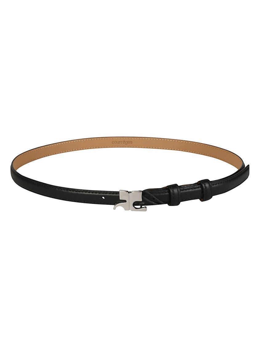 Courrèges Slim Calfskin Silver Buckle Belt