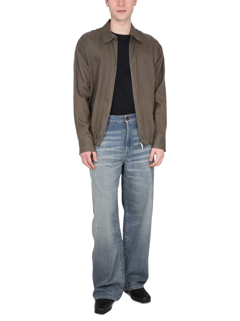 Pt Torino Classic Linen Jacket With Zipper Closure