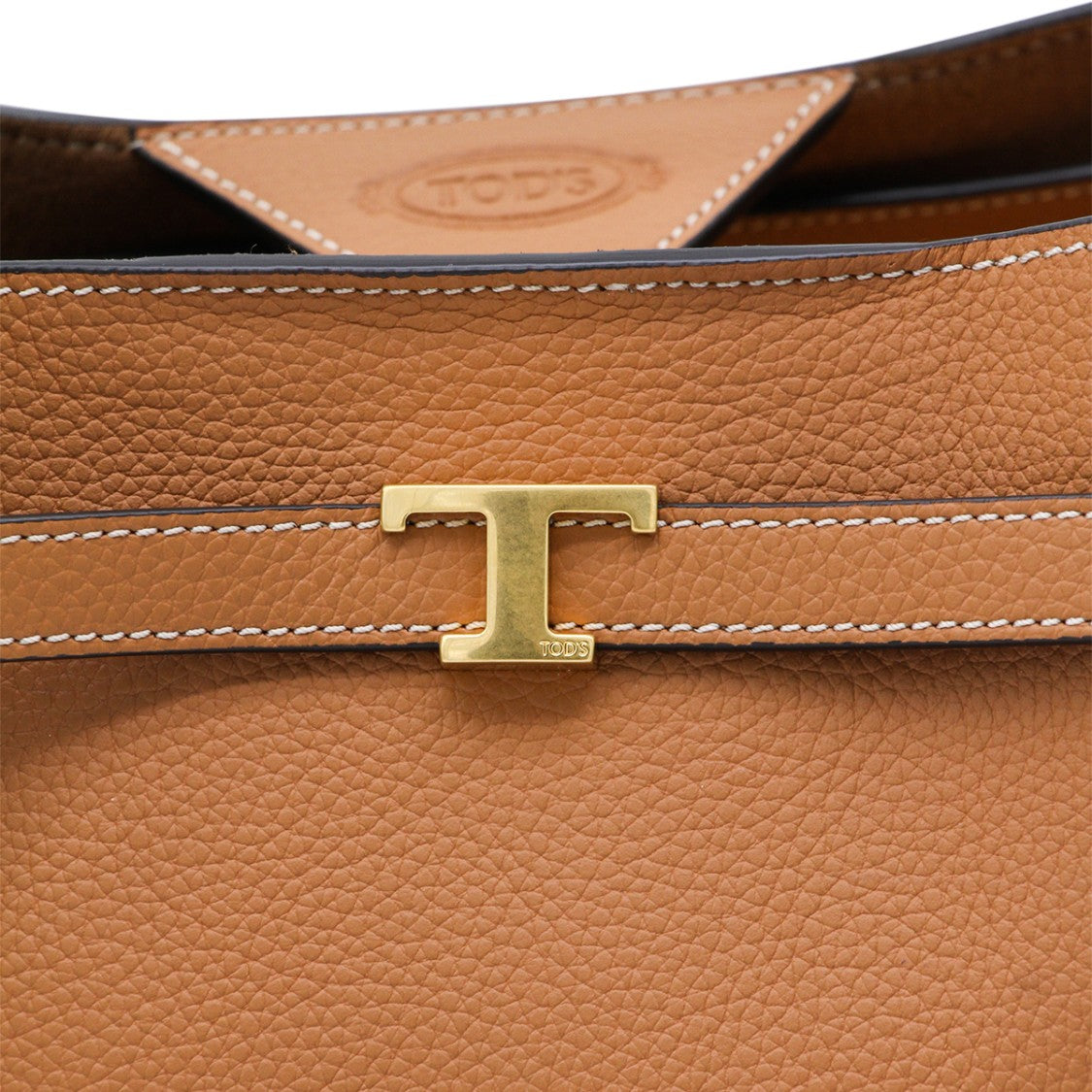 Tod's Structured Brown Leather Tote With Gold Hardware