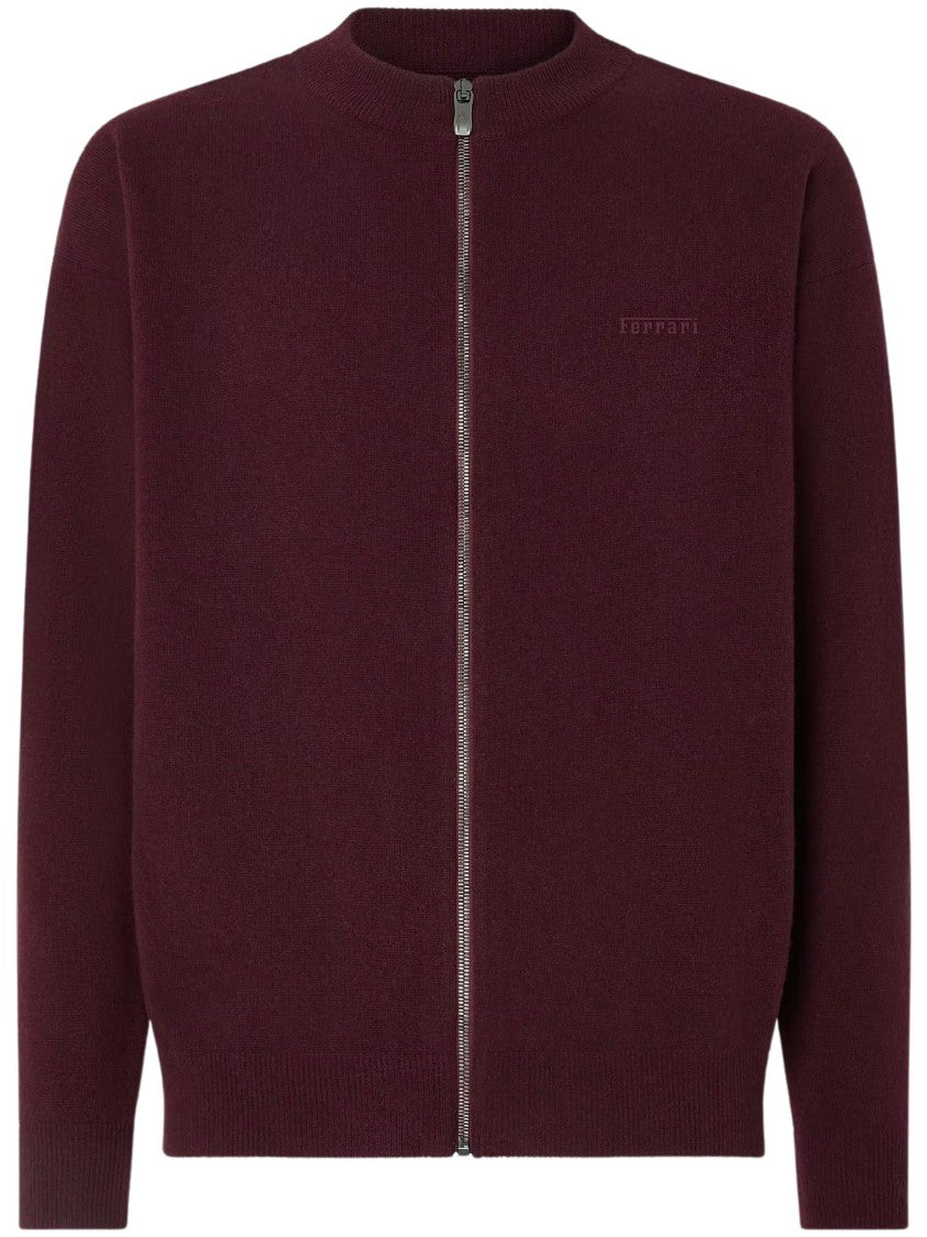 Ferrari Burgundy Wool Cashmere Zip-Up Sweater